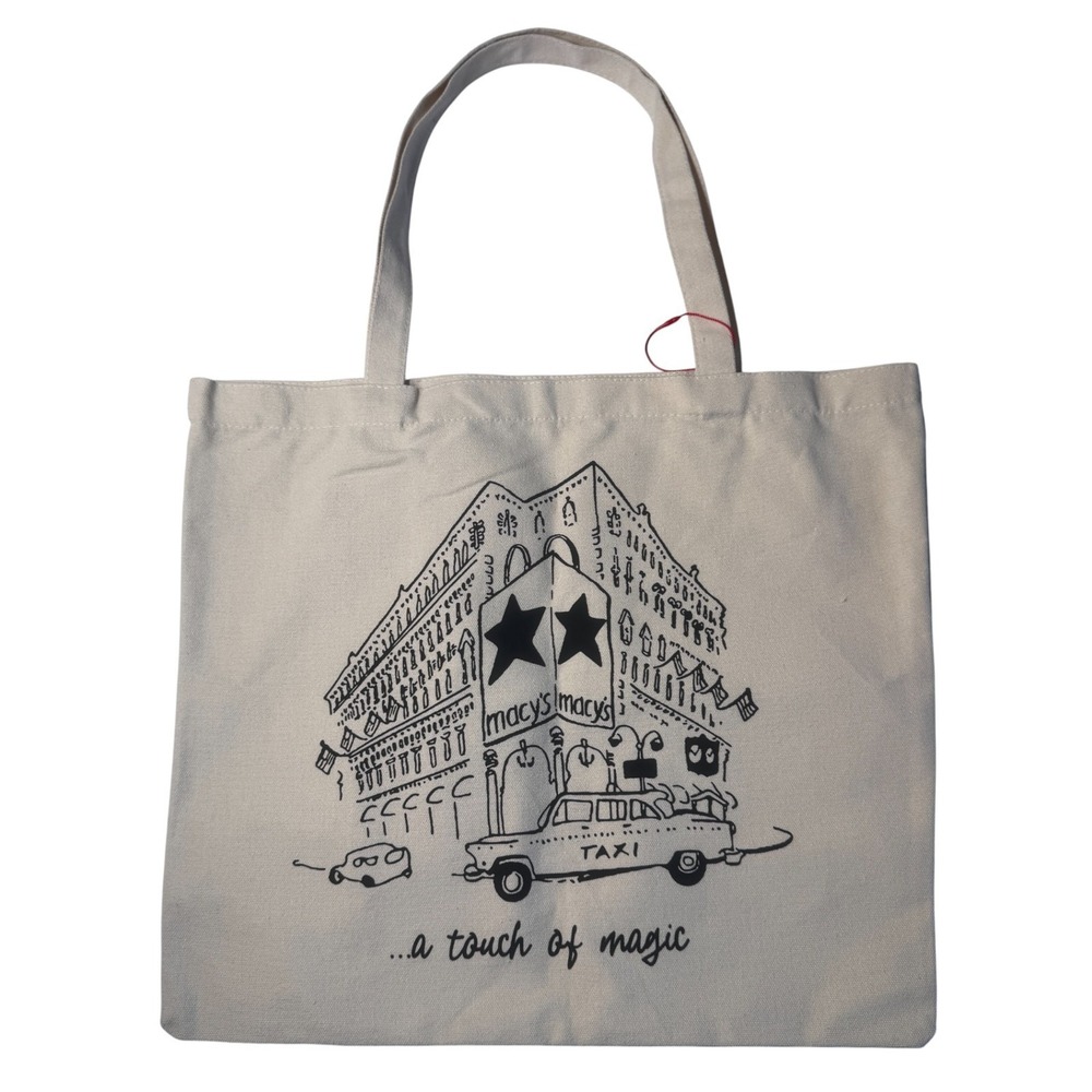 NEW Macys A Touch of Magic NYC Canvas Tote Bag On 34th Taxi City Sketch Graphic - Picture 1 of 10
